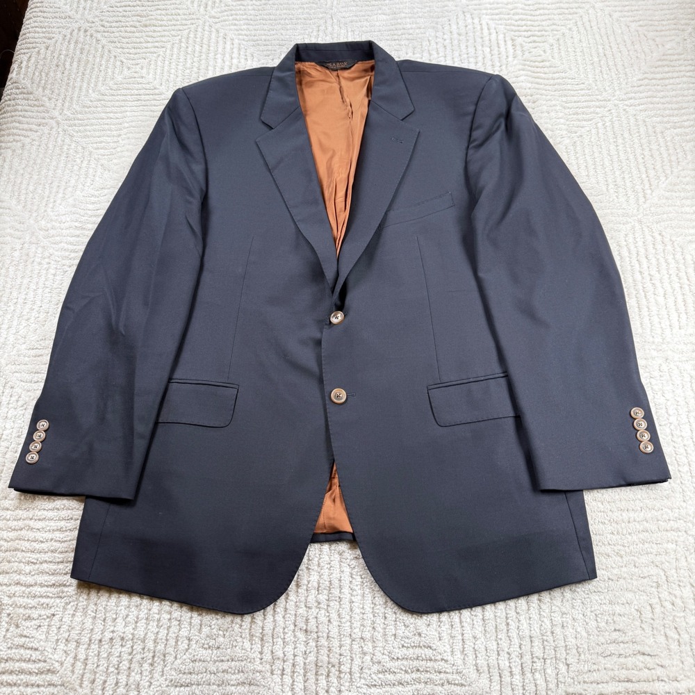 Jos A Bank Joseph Suit Jacket Mens 44R Navy 100% Wool 2 Button Blazer Preppy